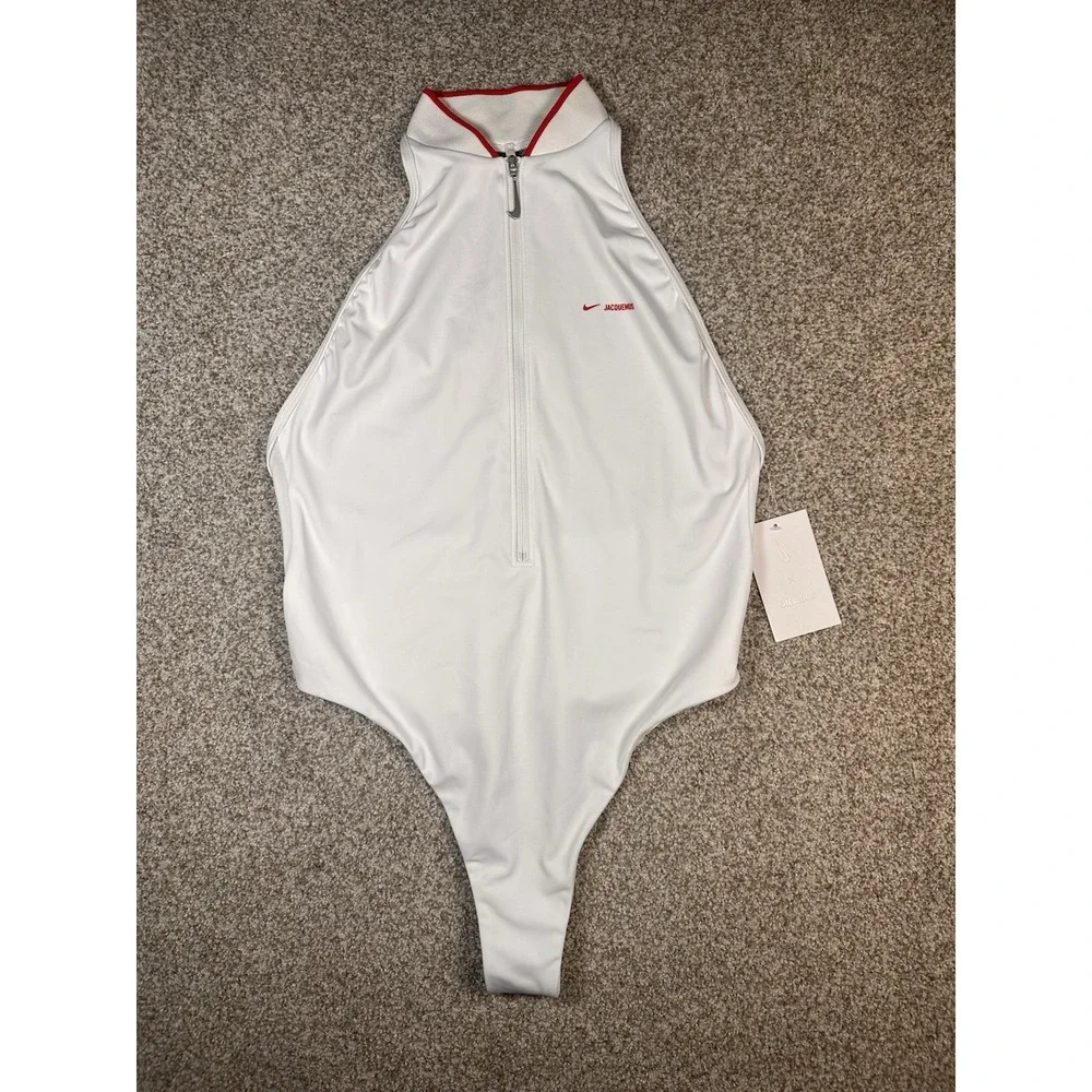 NEW NWT Nike JACQUEMUS one 1 pc swim suit L LARGE athletic bodysuit zipper White